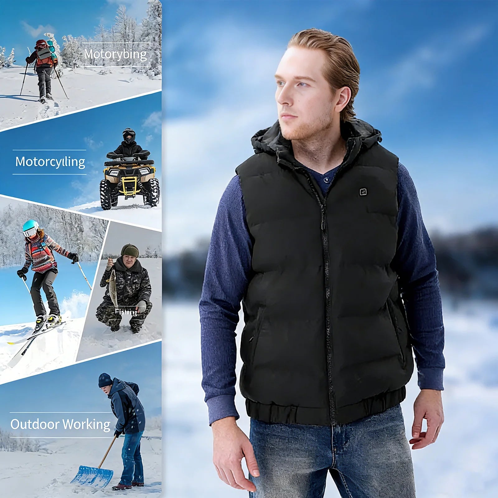 Heated Vest for Mens and Womens with 10000Mah Battery Pack, Detachable Heated Hood Heating Clothing, 3 Temperature Levels Electrically Heated Jacket, Szie XL