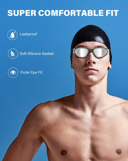 Adult Swimming Goggles - UV Protection, Anti-Glare, Anti-Fog, Anti-Leak, Silicone Strap Clear/Polarized Lenses